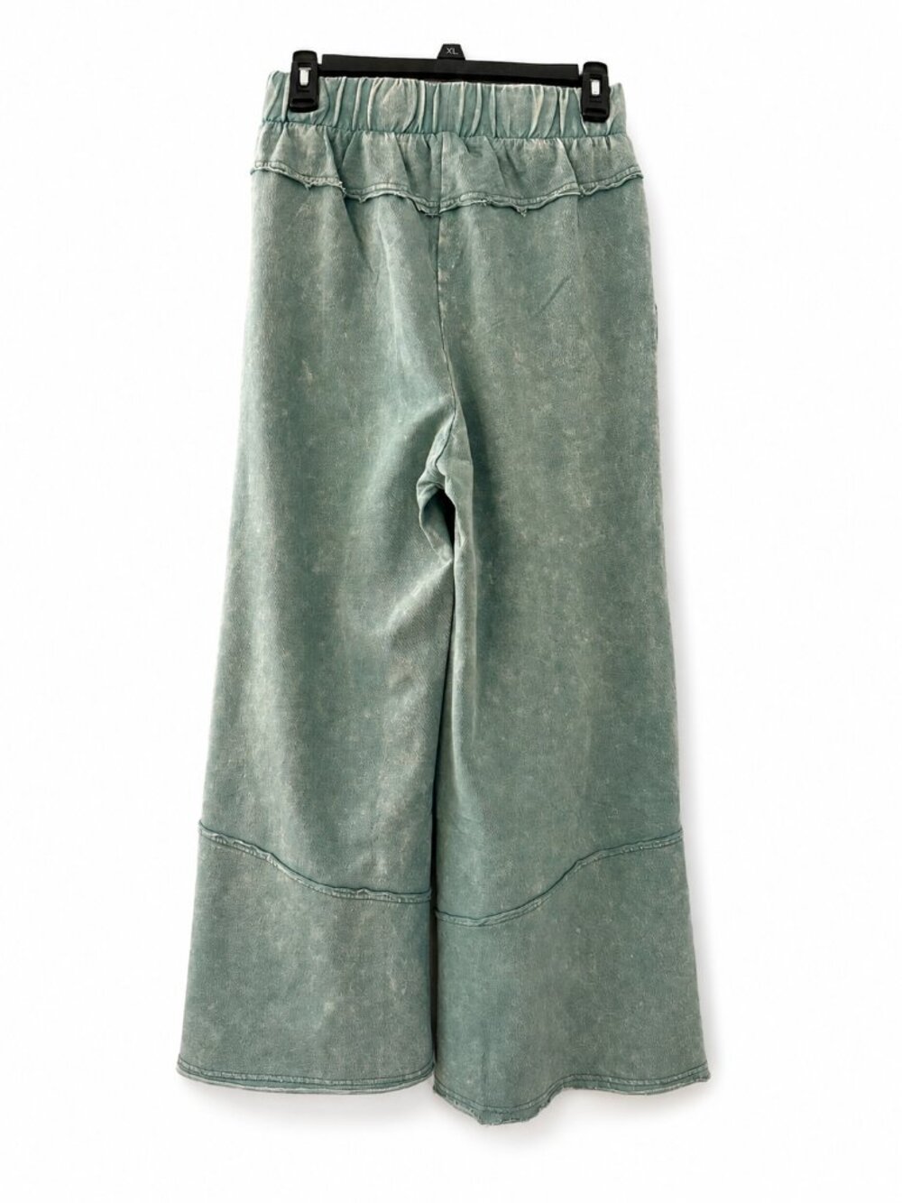 Zenana Mineral Wash Cotton Wide Leg Boho Pants Raw Seam Ruffle Hem - Picture 6 of 9
